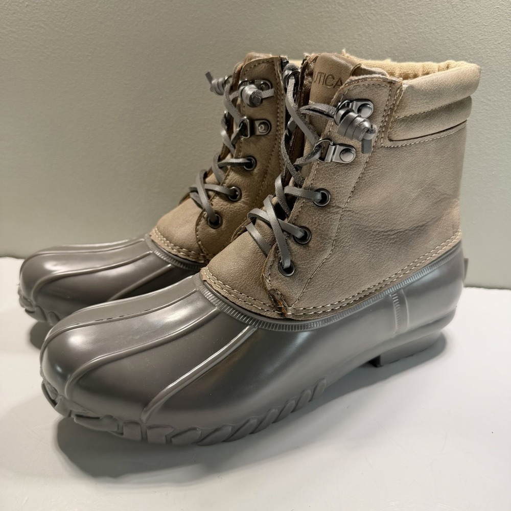 Nautica Shoes Womens Sea Ripple Gray‎ 9 Duck Boots Side Zip Lace Up Comfort